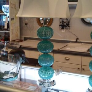 Pair Teal Glass Lamps